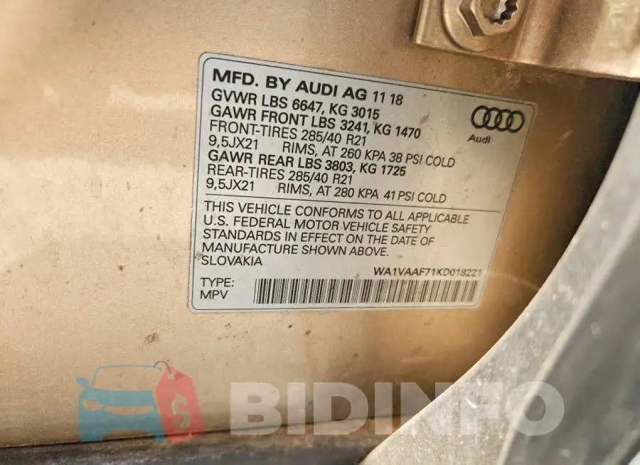WA1VAAF71KD018221 Photo# 13