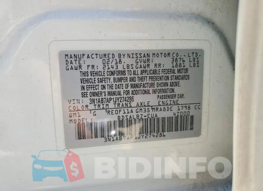 3N1AB7AP1JY274286 Photo# 12