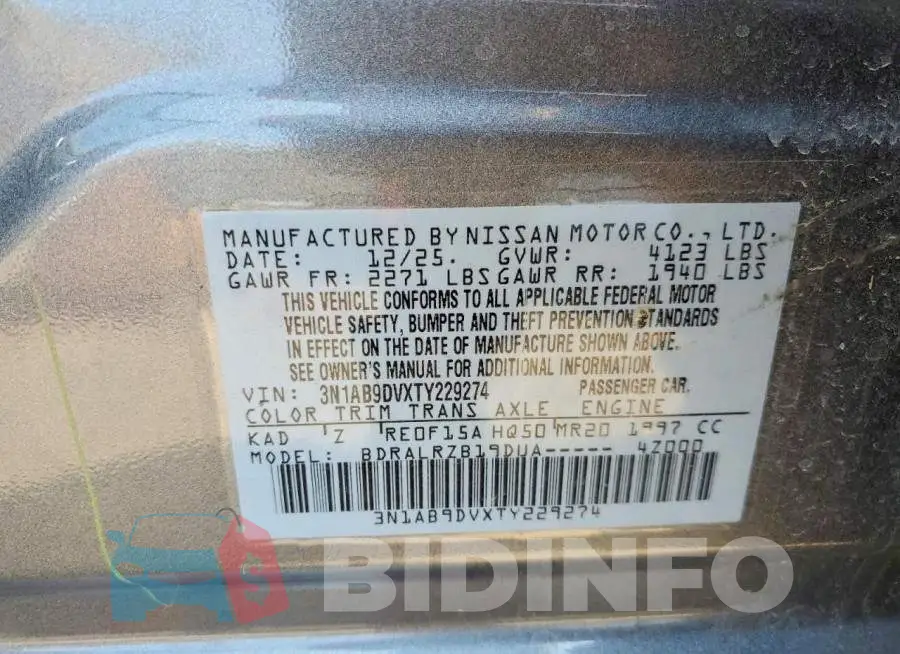 3N1AB9DVXTY229274 Photo# 12