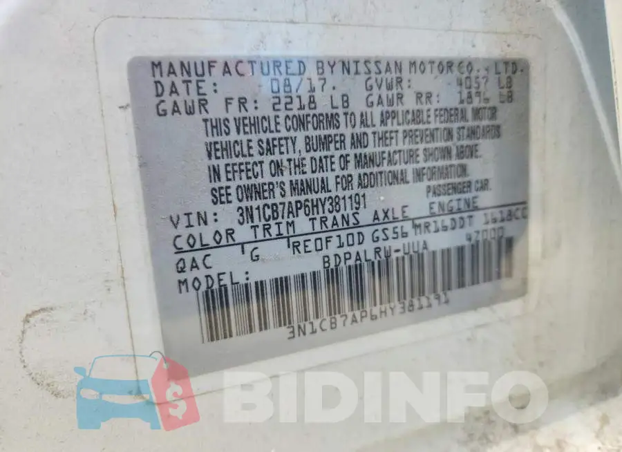 3N1CB7AP6HY381191 Photo# 12