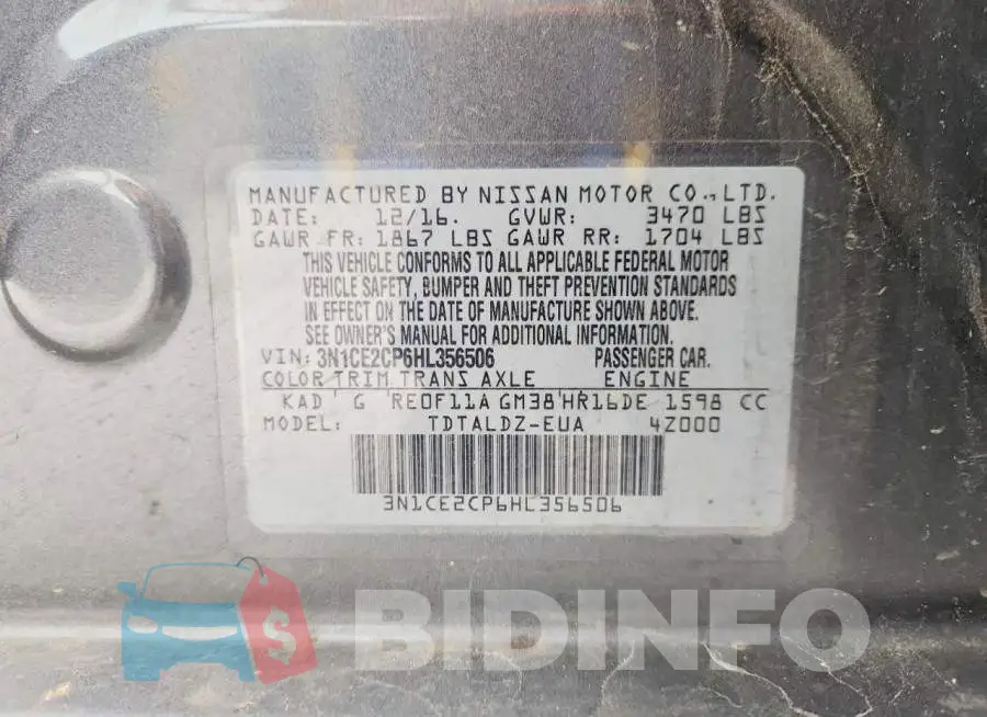 3N1CE2CP6HL356506 Photo# 13