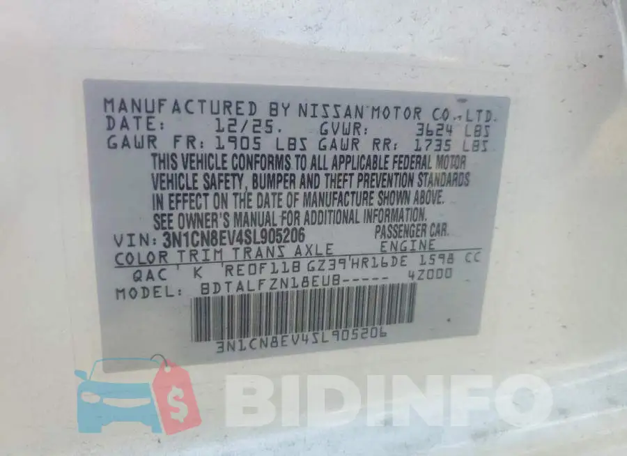 3N1CN8EV4SL905206 Photo# 12