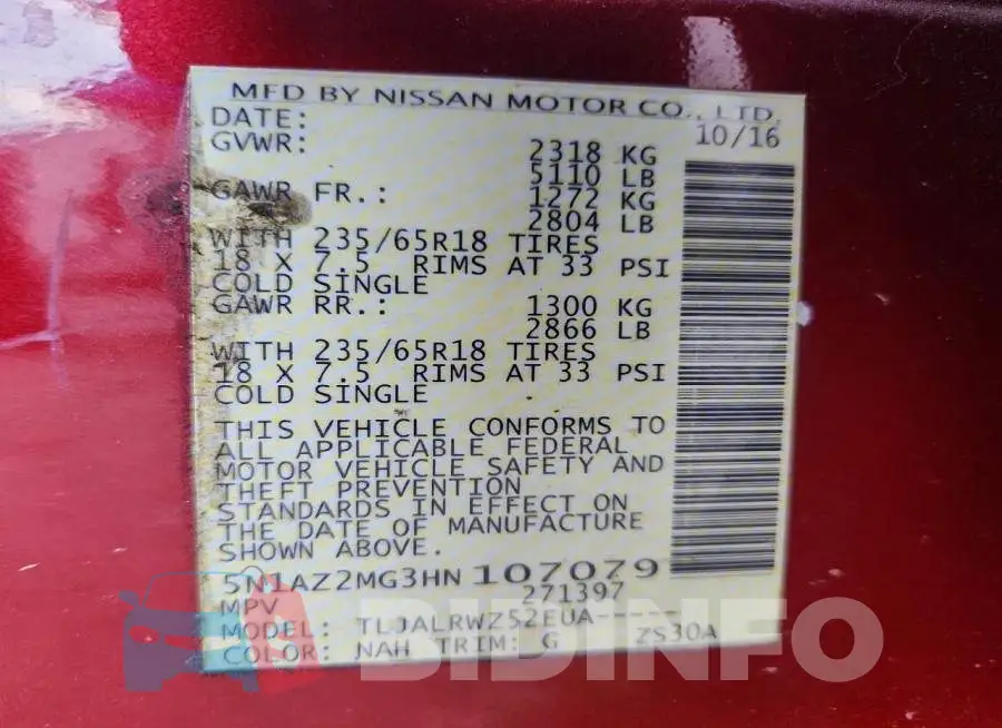 5N1AZ2MG3HN107079 Photo# 14
