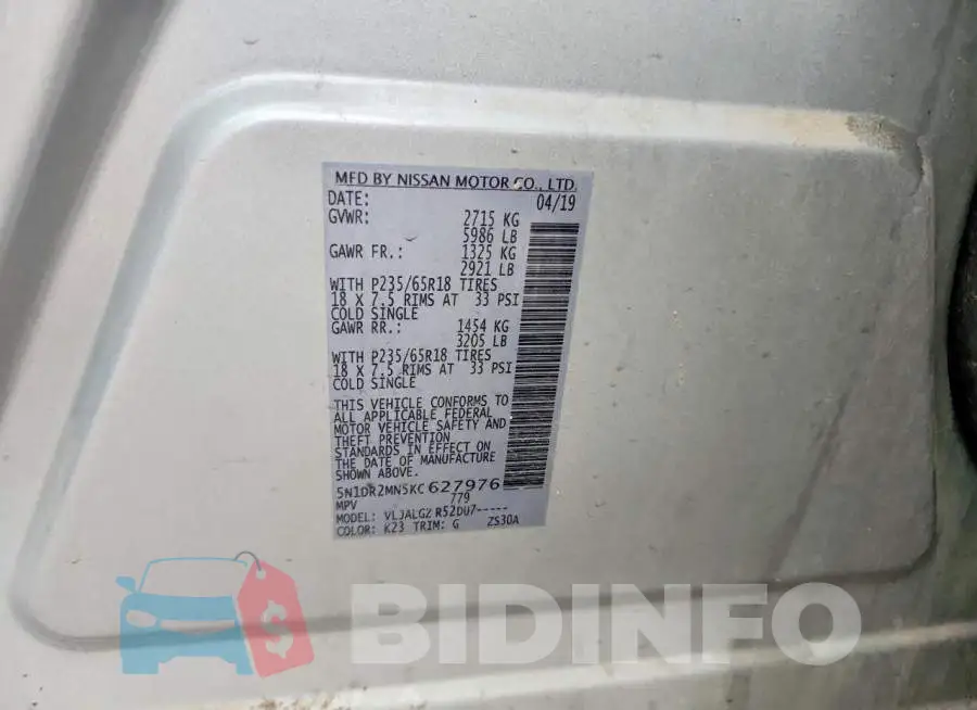 5N1DR2MN5KC627976 Photo# 12