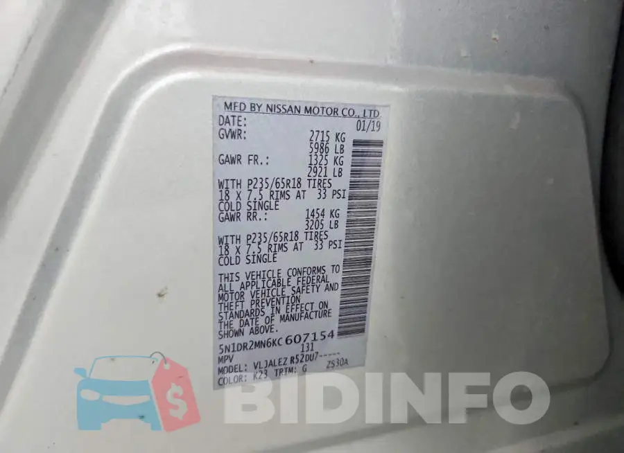 5N1DR2MN6KC607154 Photo# 12
