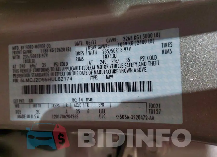 5LMCJ2D95HUL62174 Photo# 13