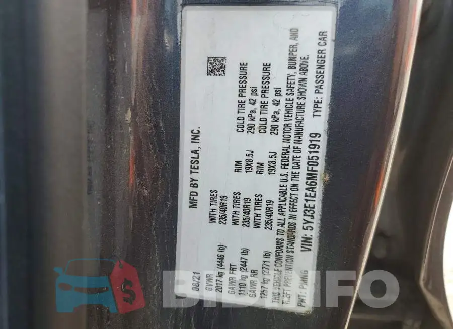 5YJ3E1EA6MF051919 Photo# 12