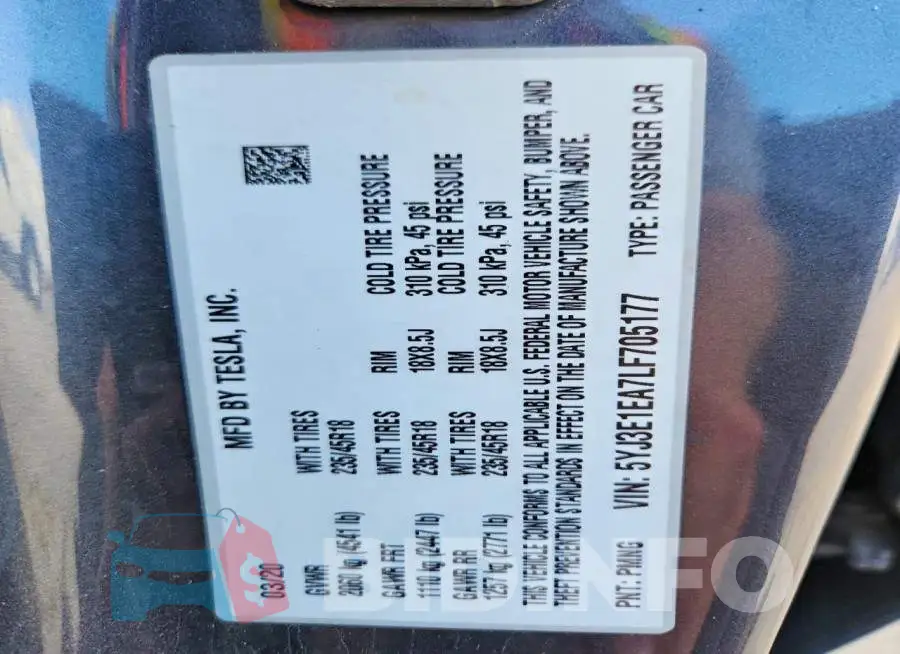 5YJ3E1EA7LF705177 Photo# 12