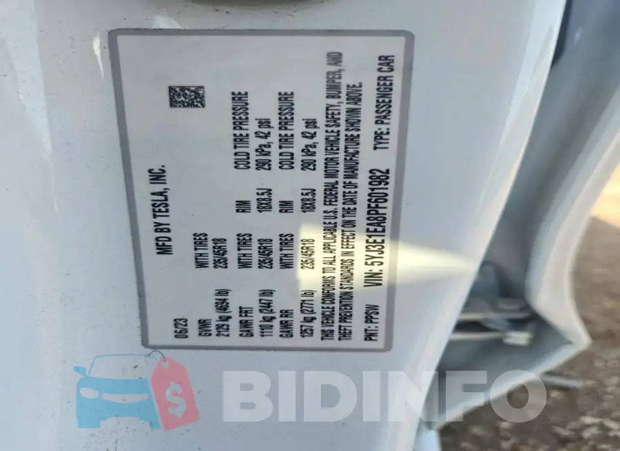5YJ3E1EA8PF601982 Photo# 12