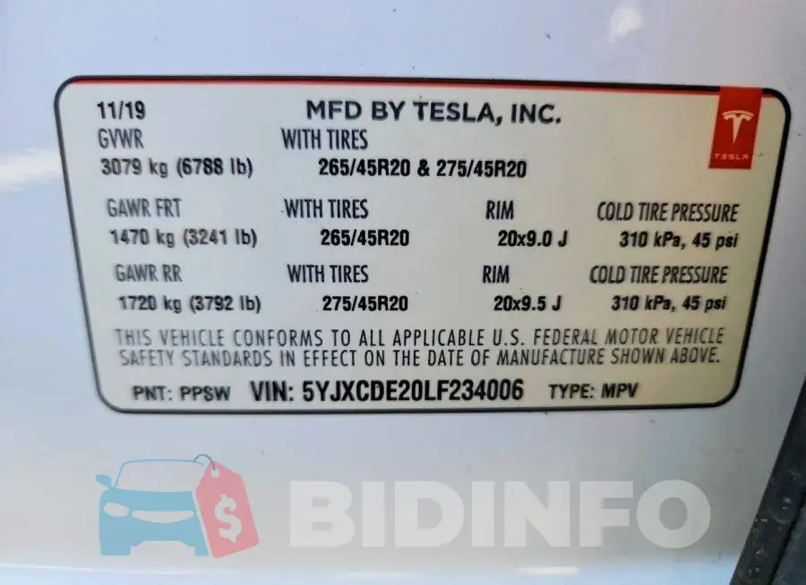 5YJXCDE20LF234006 Photo# 12