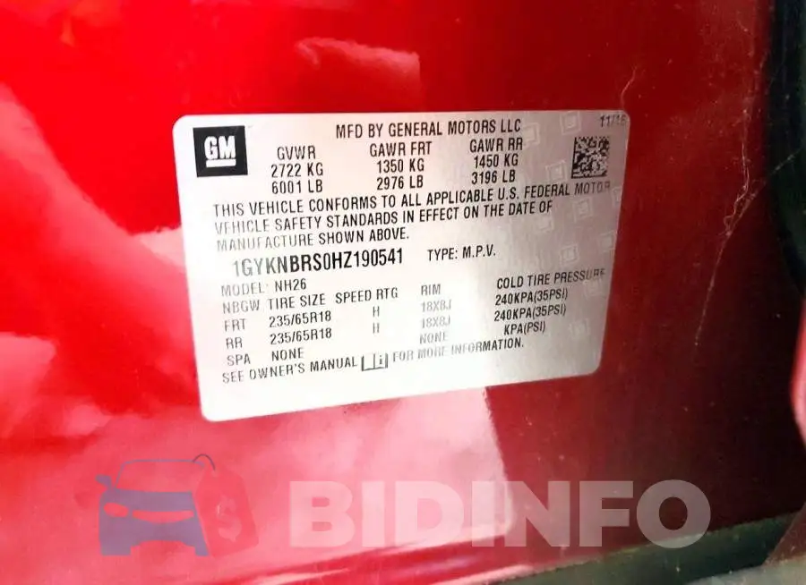1GYKNBRS0HZ190541 Photo# 12