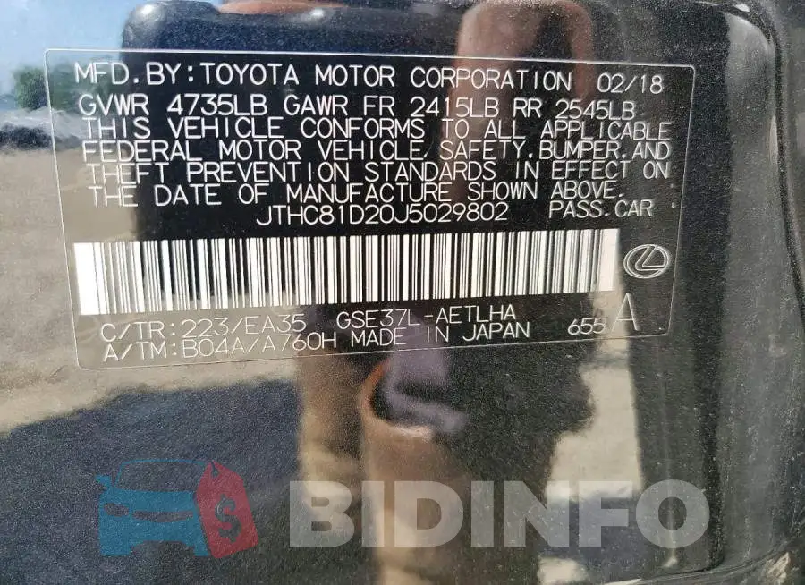 JTHC81D20J5029802 Photo# 13