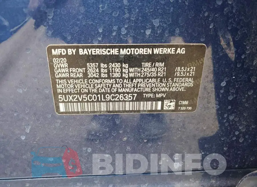 5UX2V5C01L9C26357 Photo# 13