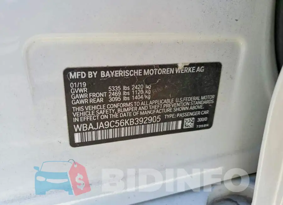 WBAJA9C56KB392905 Photo# 12