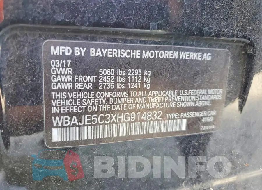 WBAJE5C3XHG914832 Photo# 12