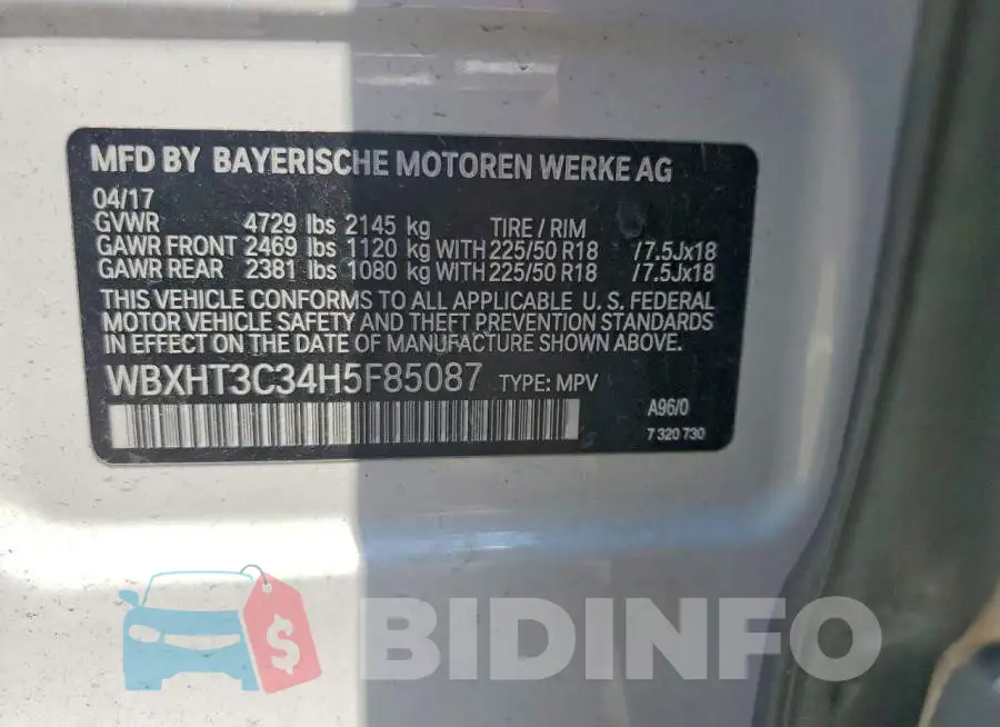 WBXHT3C34H5F85087 Photo# 13