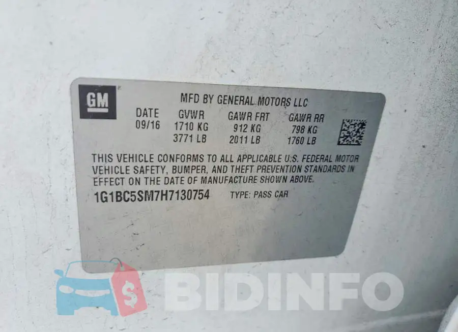 1G1BC5SM7H7130754 Photo# 12