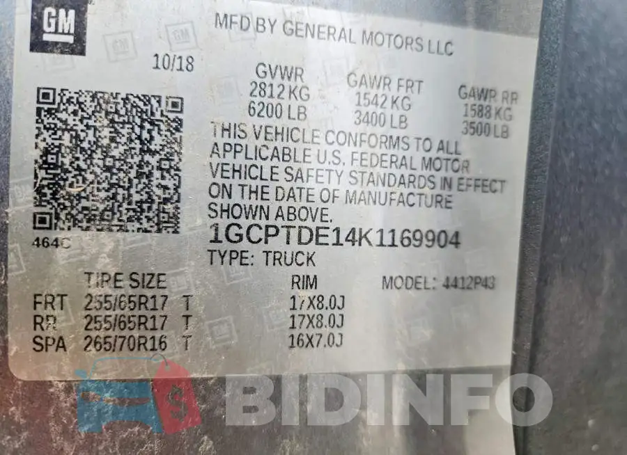 1GCPTDE14K1169904 Photo# 12
