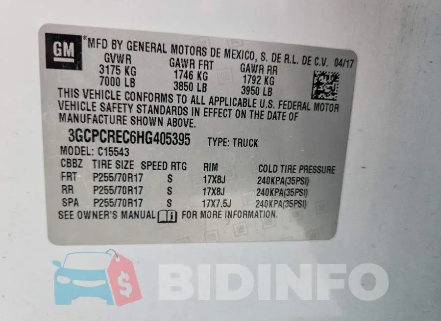 3GCPCREC6HG405395 Photo# 13