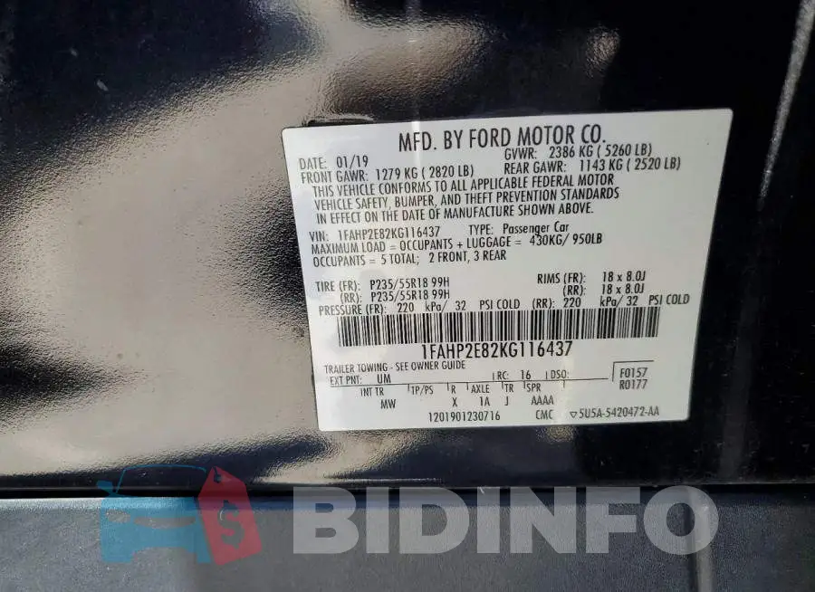 1FAHP2E82KG116437 Photo# 13