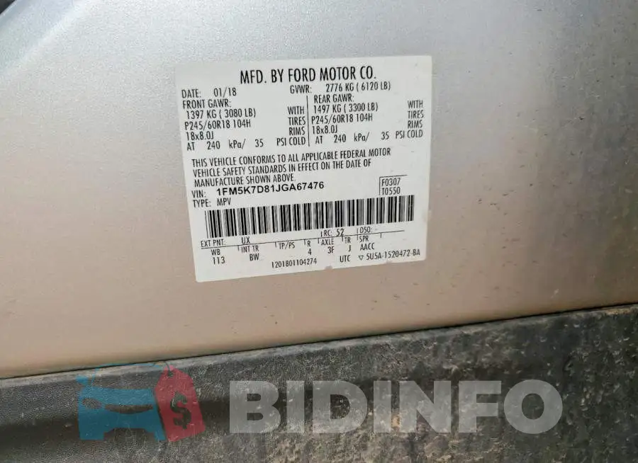 1FM5K7D81JGA67476 Photo# 13