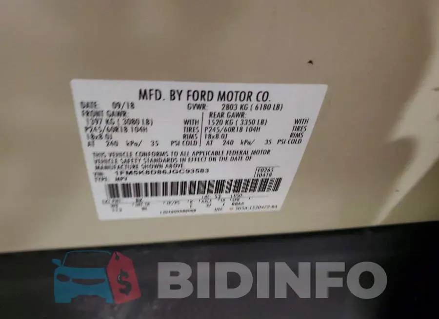 1FM5K8D86JGC93583 Photo# 13