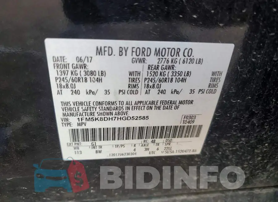 1FM5K8DH7HGD52585 Photo# 13