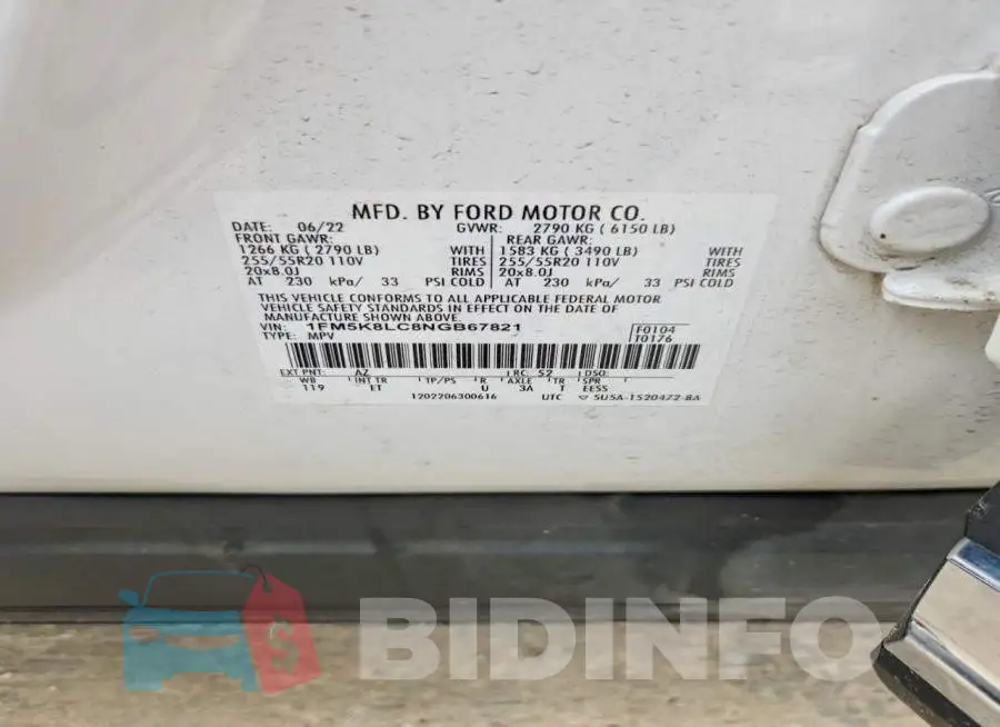 1FM5K8LC8NGB67821 Photo# 12
