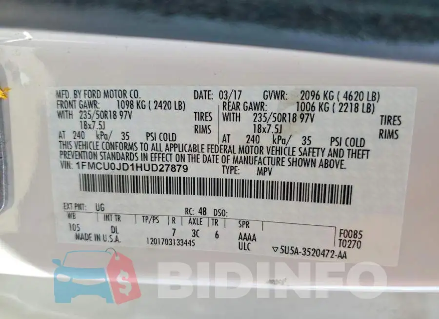 1FMCU0JD1HUD27879 Photo# 13
