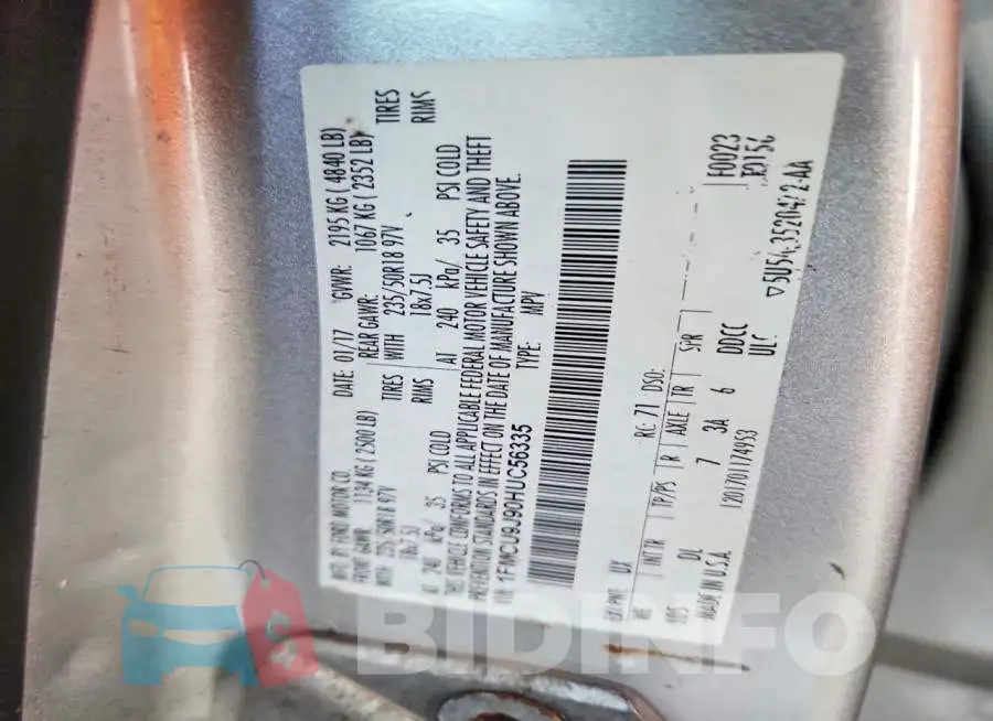 1FMCU9J90HUC56335 Photo# 12