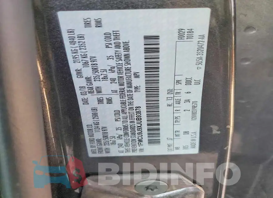 1FMCU9J9XJUB93878 Photo# 13