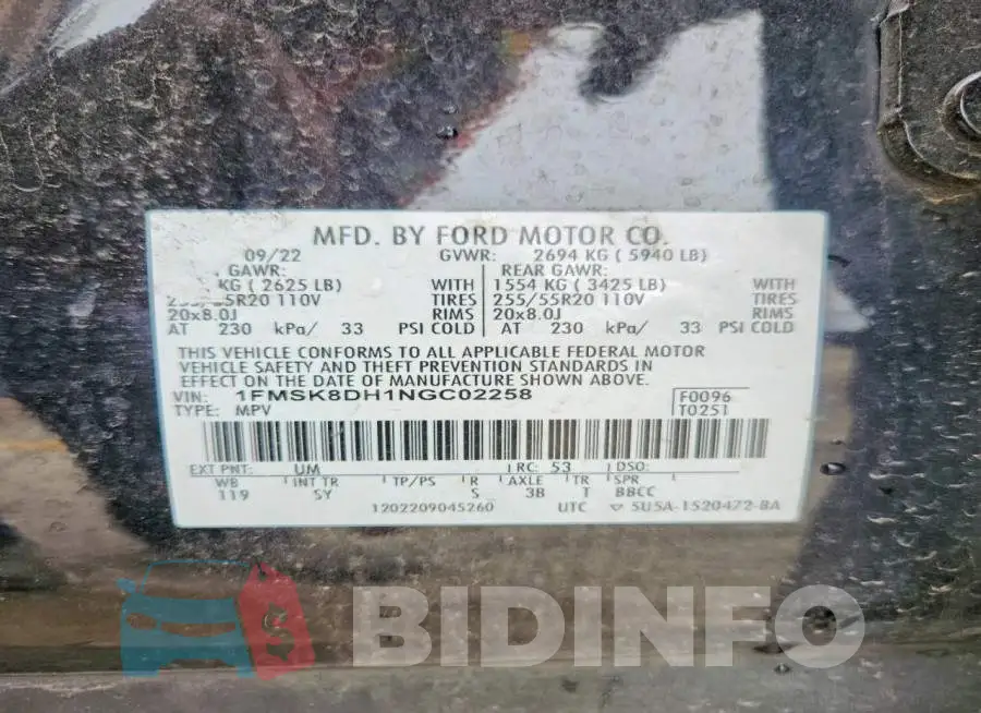 1FMSK8DH1NGC02258 Photo# 13