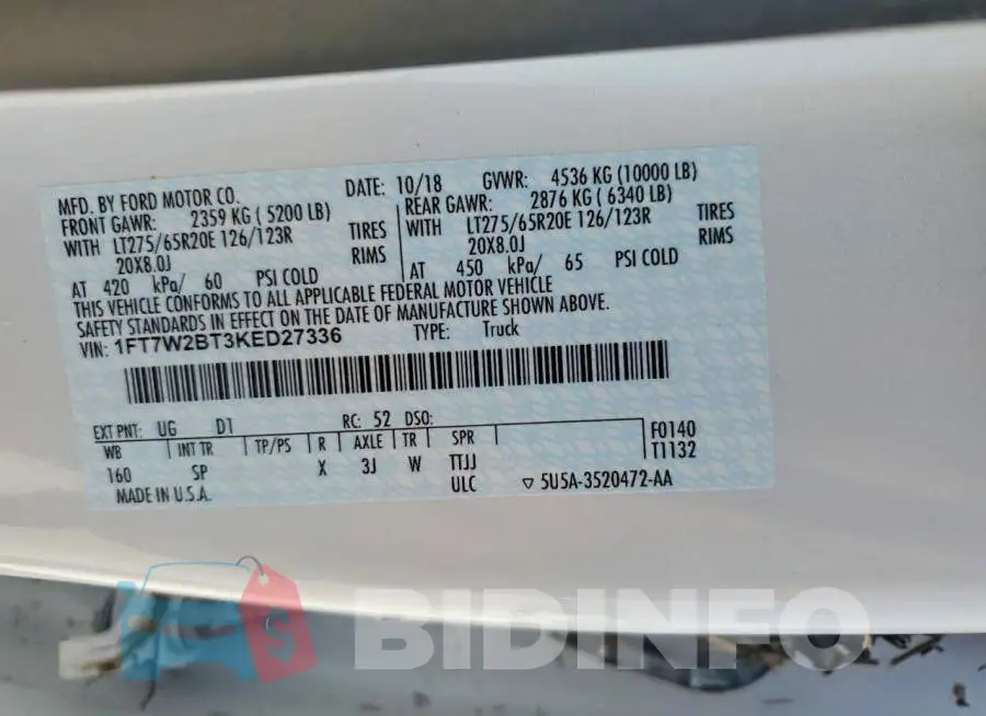 1FT7W2BT3KED27336 Photo# 12