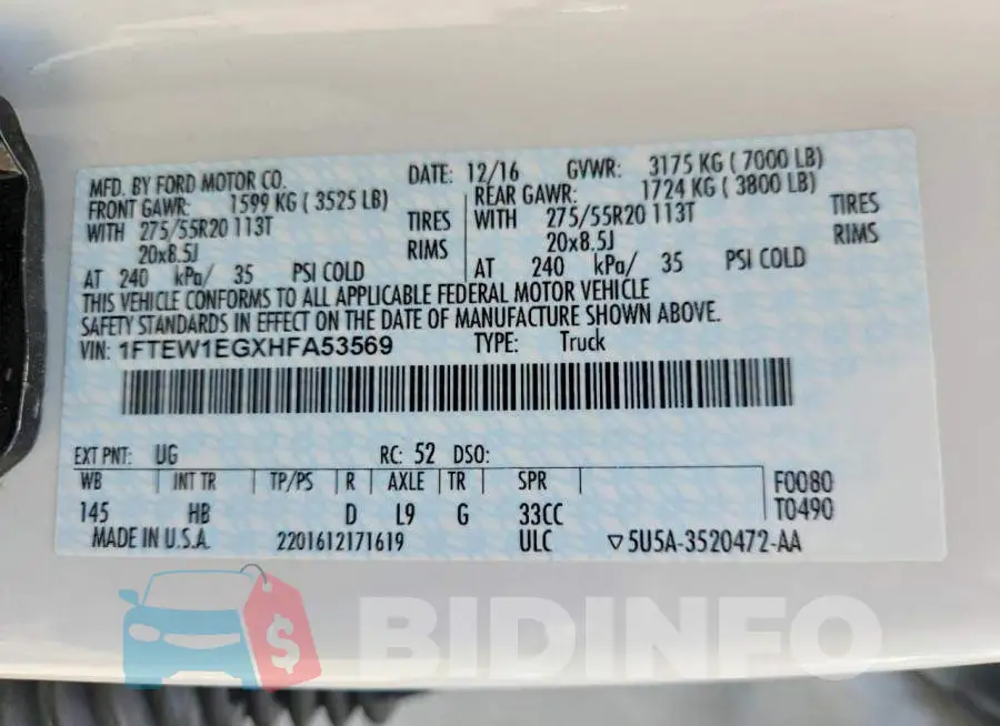 1FTEW1EGXHFA53569 Photo# 12
