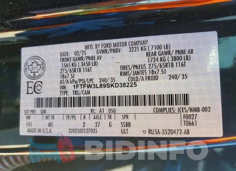 1FTFW3L89SKD38225 Photo# 12