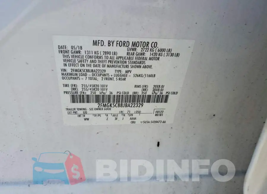 2FMGK5C88JBA22329 Photo# 13