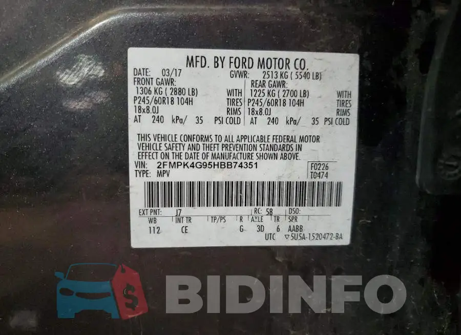 2FMPK4G95HBB74351 Photo# 13