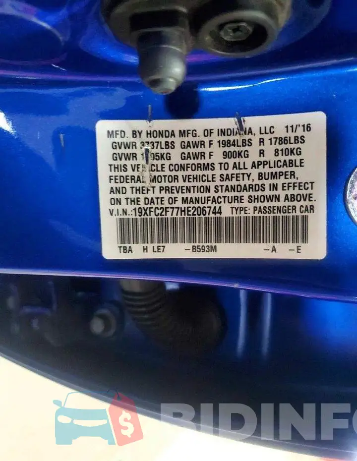 19XFC2F77HE206744 Photo# 13