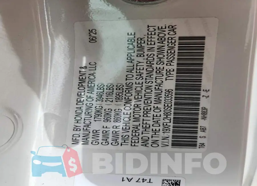 19XFL2H80SE033596 Photo# 12