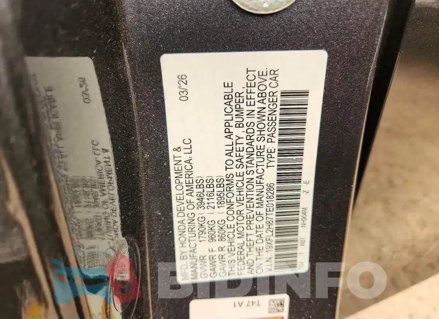19XFL2H87TE018286 Photo# 12