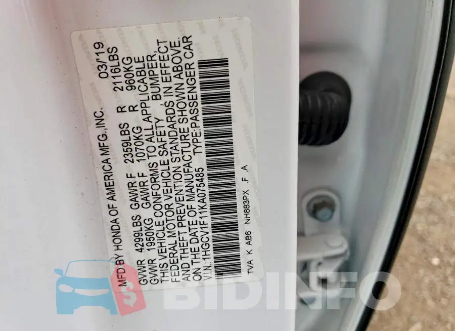 1HGCV1F11KA075485 Photo# 12