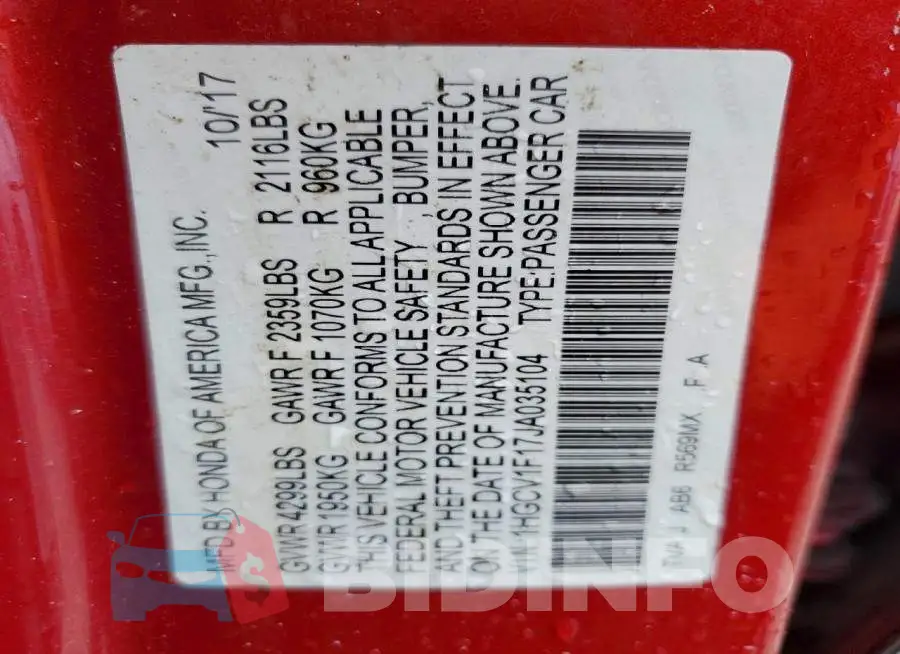 1HGCV1F17JA035104 Photo# 12