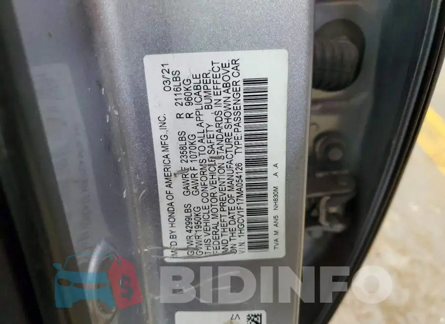1HGCV1F17MA054126 Photo# 12