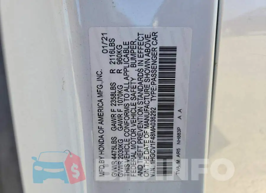 1HGCV1F48MA036292 Photo# 12