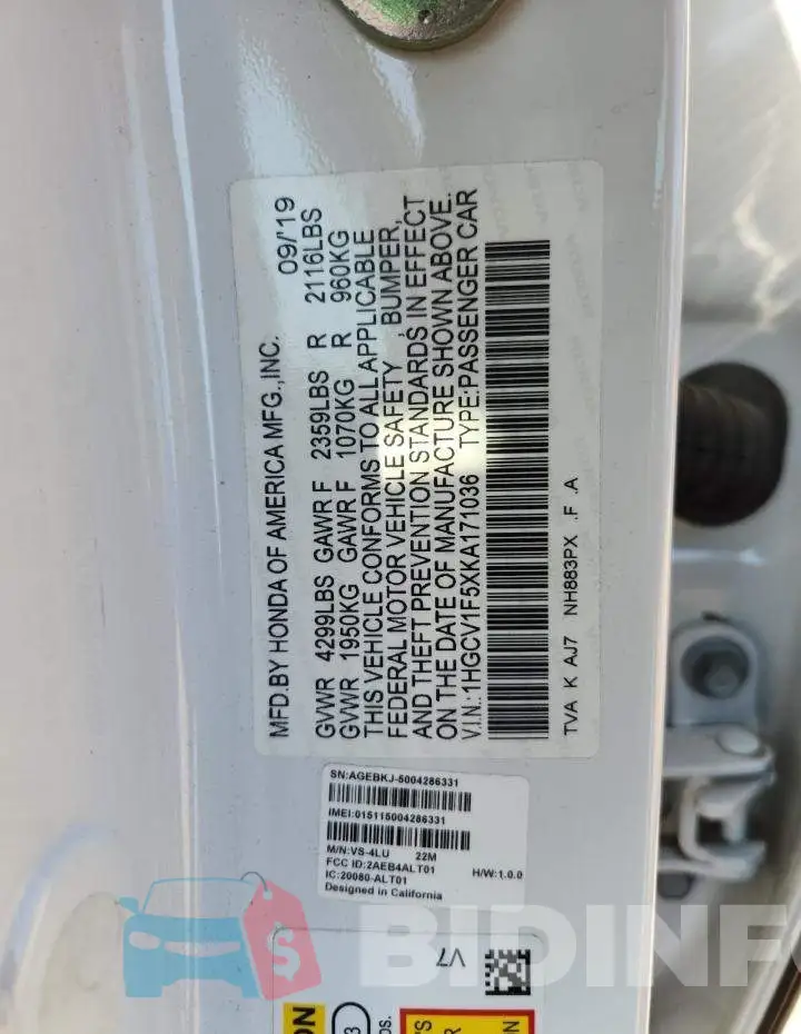1HGCV1F5XKA171036 Photo# 12