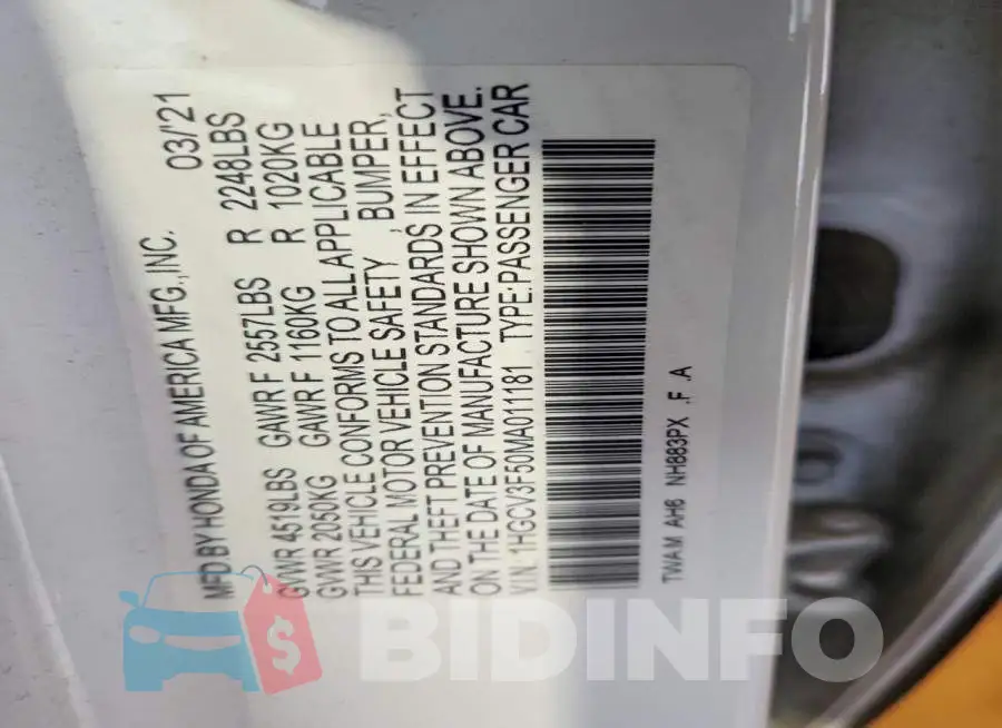 1HGCV3F50MA011181 Photo# 13