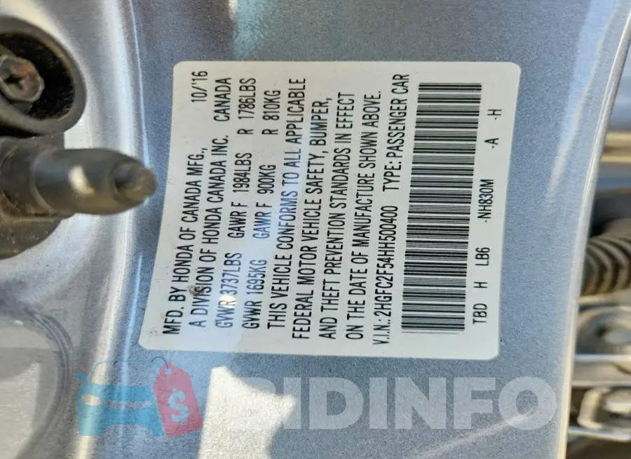 2HGFC2F54HH500400 Photo# 12