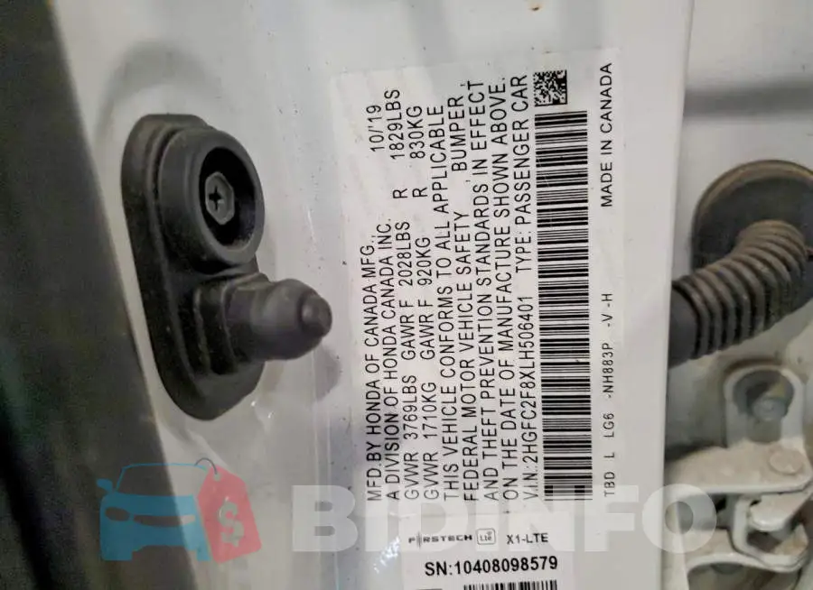 2HGFC2F8XLH506401 Photo# 12