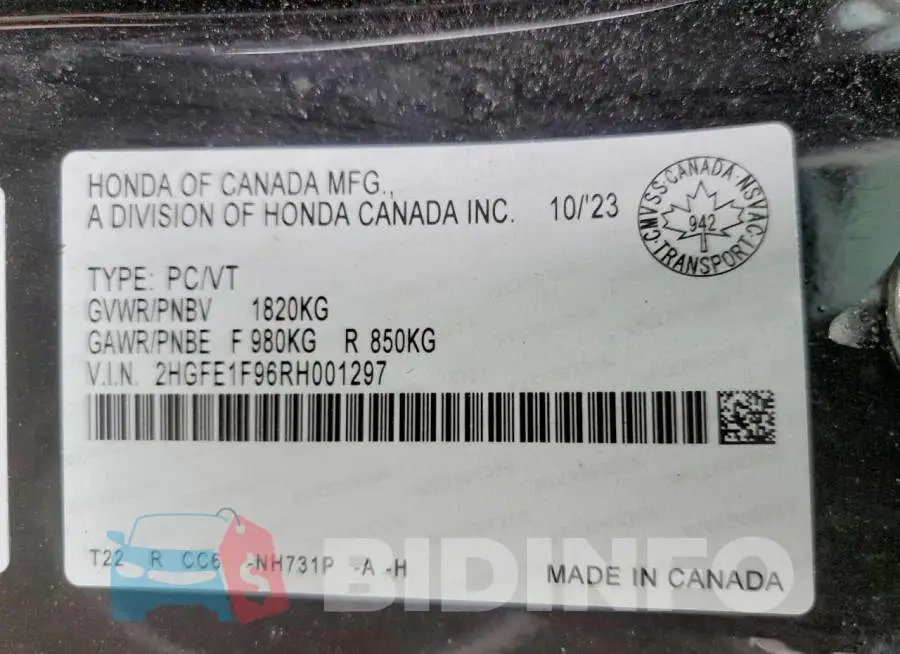 2HGFE1F96RH001297 Photo# 12