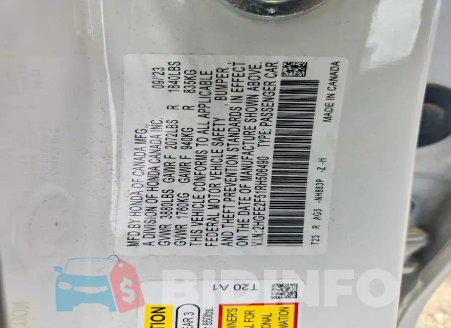 2HGFE2F51RH506490 Photo# 12
